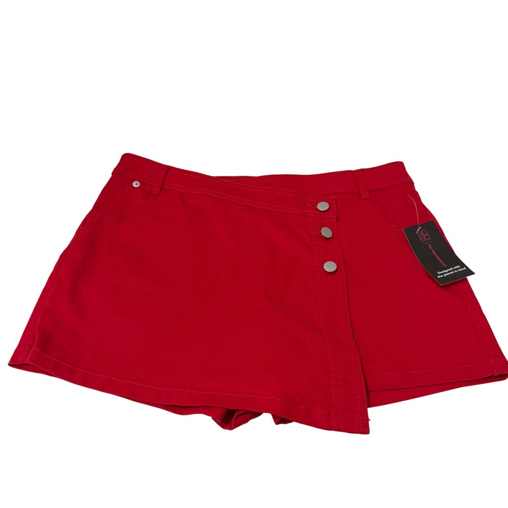 No Boundaries Red Skort Womens 13 Super High Rise Button Front Mock Wrap Cotton